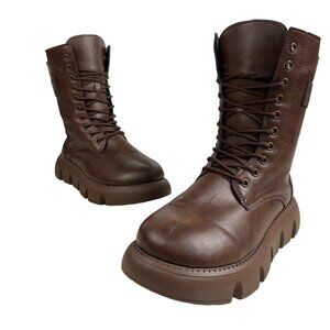 Kaiser Women Military Height Lace-up High top Belt Buckle Vintage Ankle Boots Sz